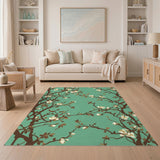 Teal Blossom Branch Washable Area Rug