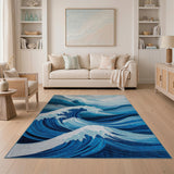 Teal Ocean Waves Abstract Abstract Area Area Rug