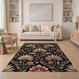 Exotic Persian Floral Palm Rug in Black