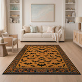 Orange Halloween Bats Area Rug with Ornate Borders