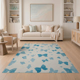 Distressed Blue Butterfly Silhouette Area Rug