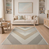 Neutral Chevron Geometric Area Rug in Beige Grey
