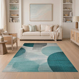 Teal Overlapping Circles Geometric Area Rug