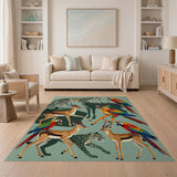 Vibrant Safari Leopard Impala Parrot Area Rug