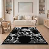 Distressed Skull Pattern Black White Area Rug