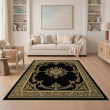 Ornate Gold Medallion Persian Area Rug - Black