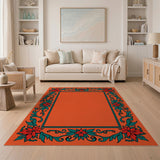Vibrant Orange Poinsettia Border Rug