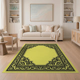 Ornate Black Border Yellow Persian Area Rug