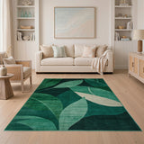 Abstract Geometric Green Leaf Area Rug