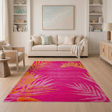 Vibrant Pink Tiger Palm Leaf Area Rug