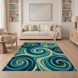 Hypnotic Swirl Blue Teal Abstract Area Rug