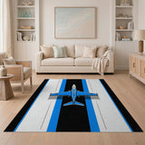 Blue Fighter Jet Geometric Area Rug