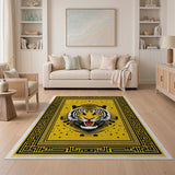 Bold Yellow Tiger Geometric Border Rug