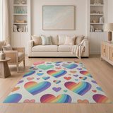 Rainbow Hearts Playful Area Rug