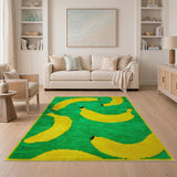 Vibrant Yellow Banana Pattern Green Area Rug