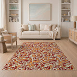 Intricate Orange Floral Swirl Area Rug