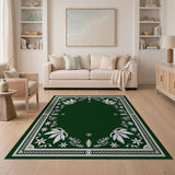 Emerald Green Ornate Floral Border Area Rug