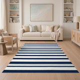 Blue and Teal Navy Blue Striped Washable Area Rug