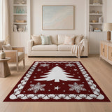 Red Festive Red Christmas Tree Snowflakes Area Rug