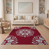 Rich Crimson Persian Floral Mandala Rug
