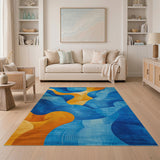 Swirling Blue Orange Abstract Wave Area Rug