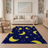 Navy Blue Crescent Moon Stars Kids Area Rug