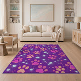 Sparkling Purple Paw Prints Area Rug