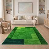 Vibrant Green Leaf Geometric Area Rug