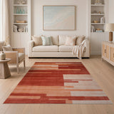 Modern Geometric Red Orange Stripe Area Rug