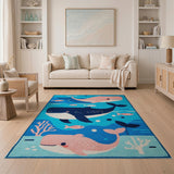 Playful Cartoon Whales Ocean Kids Rug