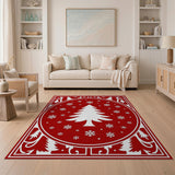 Ornate Red Christmas Tree Snowflakes Area Rug