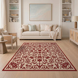 Red Floral Persian Border Area Rug