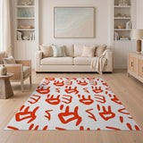 Playful Red Handprint Area Rug