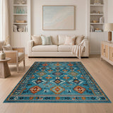 Southwestern Teal Southwestern Geometric Area Rug