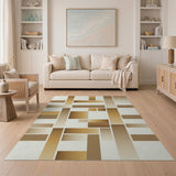 Layered Tan Brown Geometric Area Rug