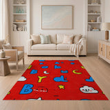 Playful Red Alphabet Cartoon Kids Area Rug