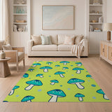 Playful Teal Mushroom Lime Green Area Rug