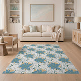 Teal Cornflower Floral Area Rug