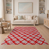 Red Sketchy Plaid Geometric Area Rug