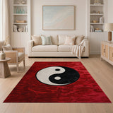 Red Yin-Yang Area Rug with Textured Swirls