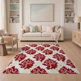 Red Maple Leaf Diagonal Print Area Rug