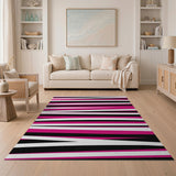 Bold Pink Black Diagonal Stripe Area Rug