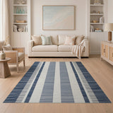 Navy Blue Vertical Stripe Coastal Rug