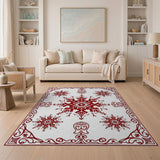 Ornate Red Snowflake Area Rug
