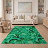 Swirling Emerald Green Abstract Area Rug