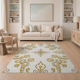 Gold and Silver Elegant Gold Floral Damask Area Rug