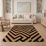 Bold Orange Black Geometric Maze Area Rug