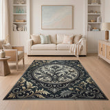 Ornate Gold and Silver Ornate Gold Floral Medallion Area Rug
