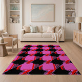 Bold Pink Houndstooth Geometric Area Rug