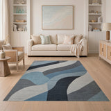 Abstract Area Abstract Blue Wave Area Rug